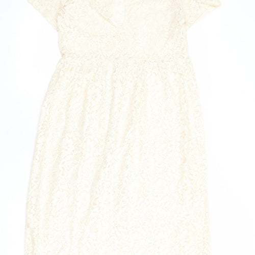 Miss Selfridge Womens Ivory Cotton A-Line Size 12 Round Neck Button
