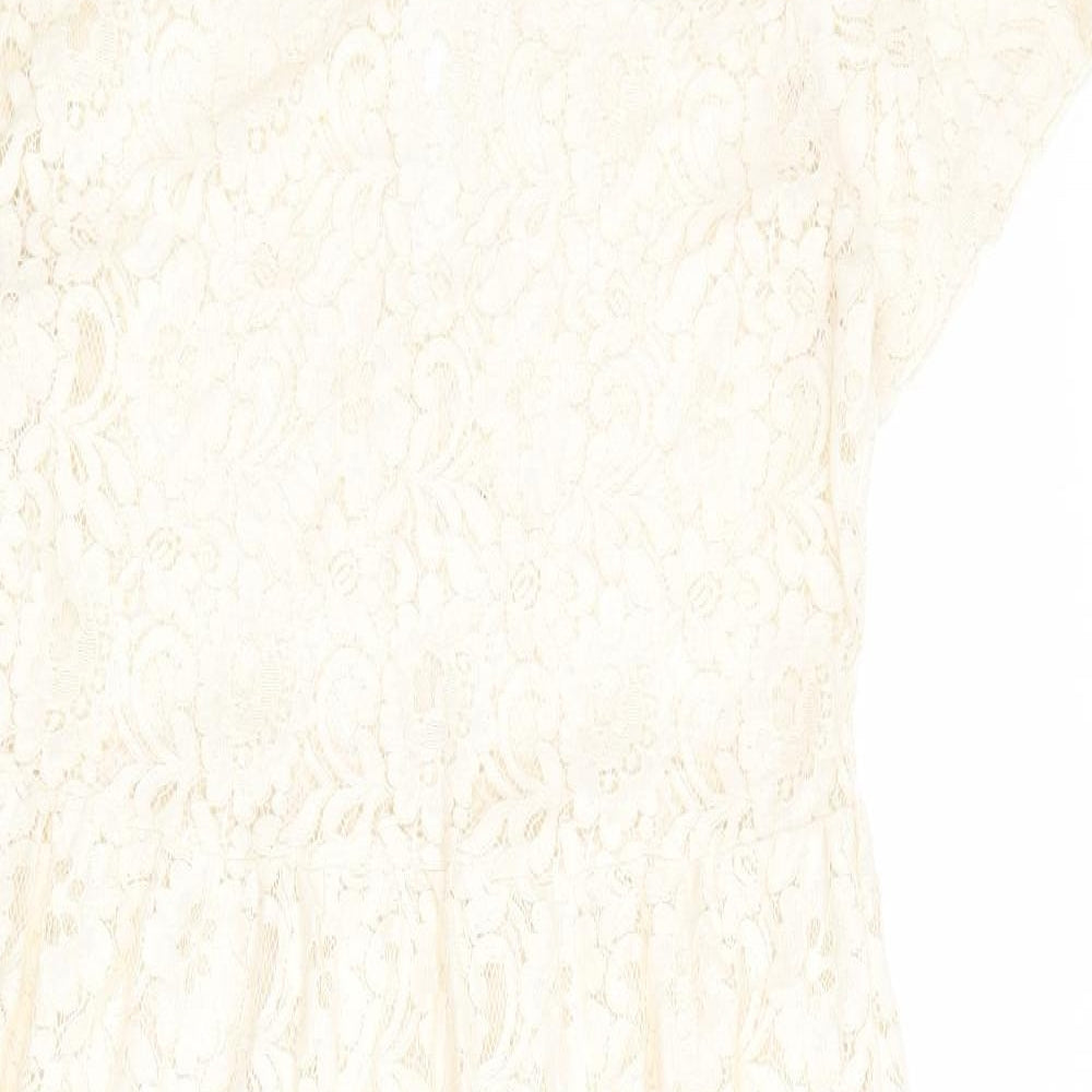 Miss Selfridge Womens Ivory Cotton A-Line Size 12 Round Neck Button