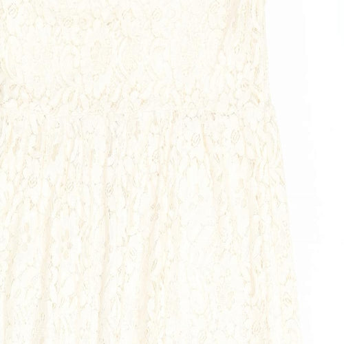 Miss Selfridge Womens Ivory Cotton A-Line Size 12 Round Neck Button