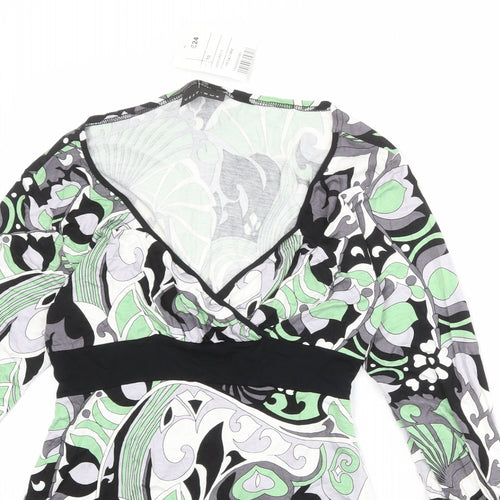 West One Womens Multicoloured Geometric Viscose Basic Blouse Size 10 V-Neck