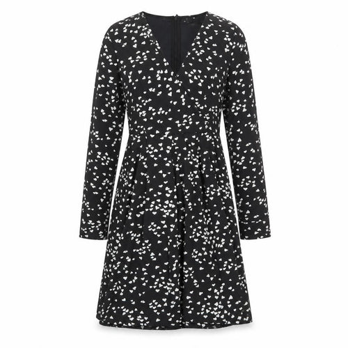 Blue Vanilla Womens Black Geometric Polyester A-Line Size 10 V-Neck Zip - Heart Print