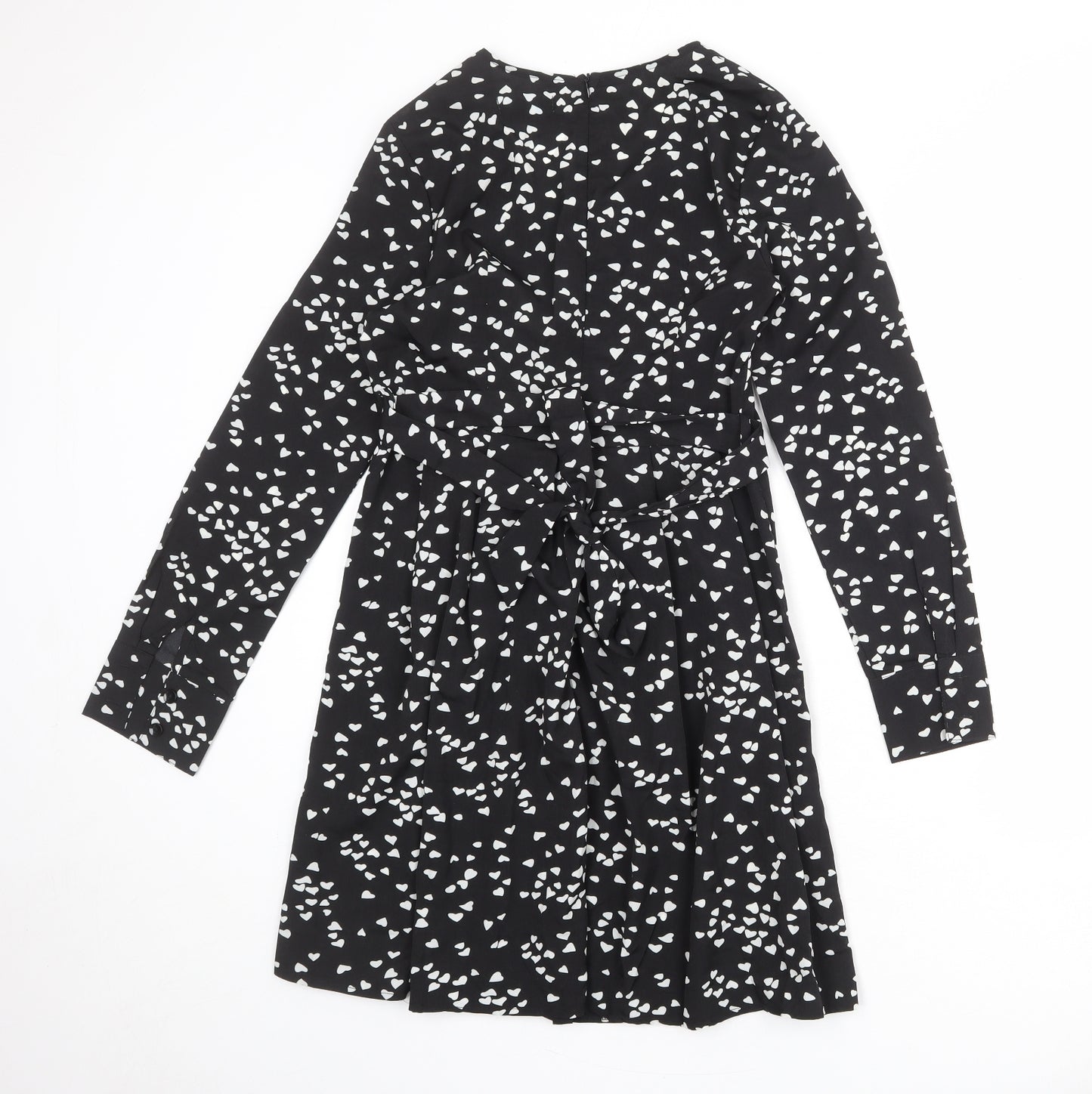Blue Vanilla Womens Black Geometric Polyester A-Line Size 10 V-Neck Zip - Heart Print