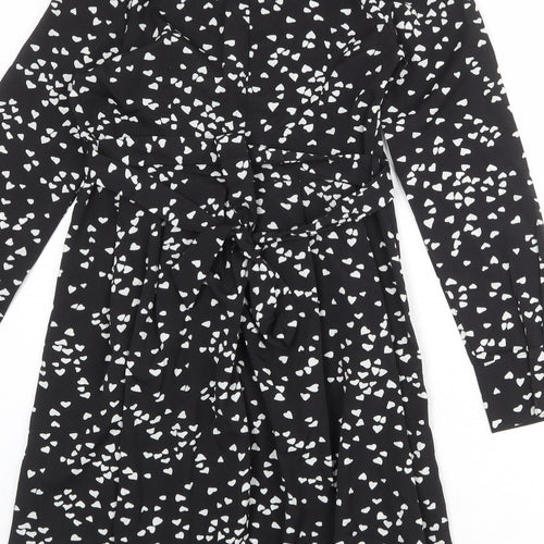Blue Vanilla Womens Black Geometric Polyester A-Line Size 10 V-Neck Zip - Heart Print