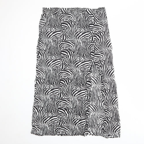 ASOS Womens Black Animal Print Viscose A-Line Skirt Size 16 Zip - Zebra pattern