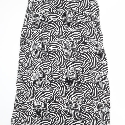 ASOS Womens Black Animal Print Viscose A-Line Skirt Size 16 Zip - Zebra pattern