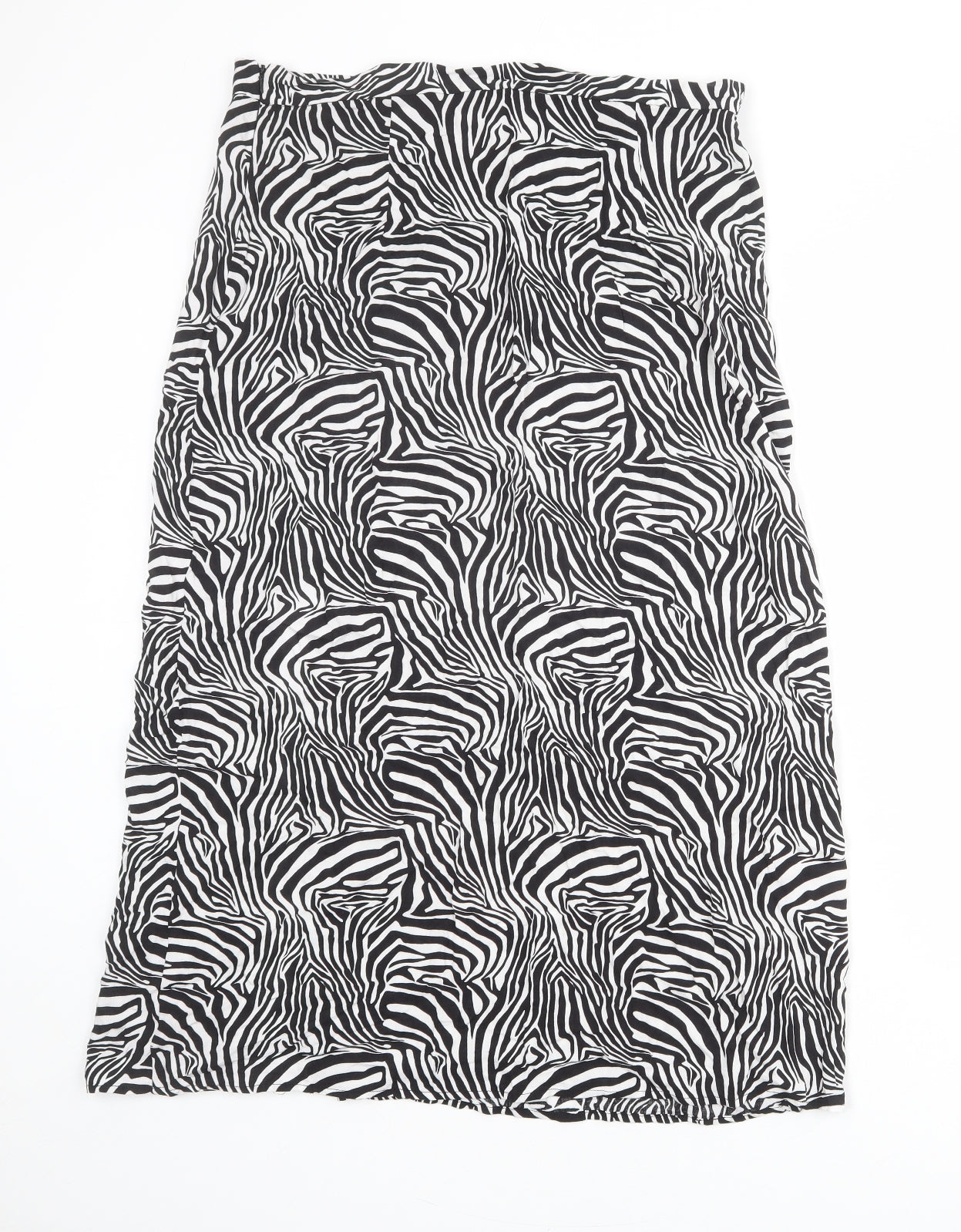 ASOS Womens Black Animal Print Viscose A-Line Skirt Size 16 Zip - Zebra pattern