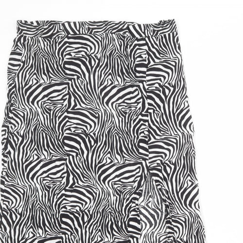 ASOS Womens Black Animal Print Viscose A-Line Skirt Size 16 Zip - Zebra pattern