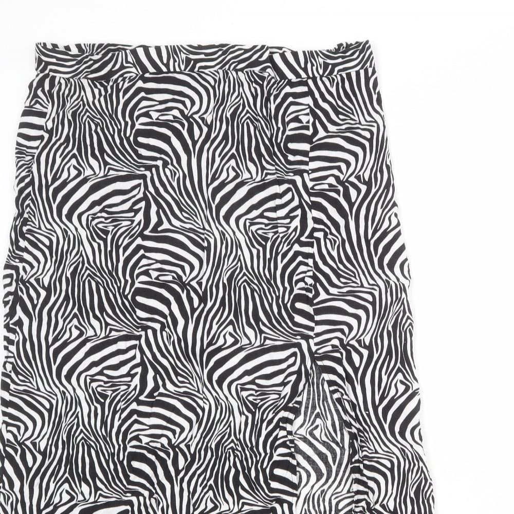 ASOS Womens Black Animal Print Viscose A-Line Skirt Size 16 Zip - Zebra pattern