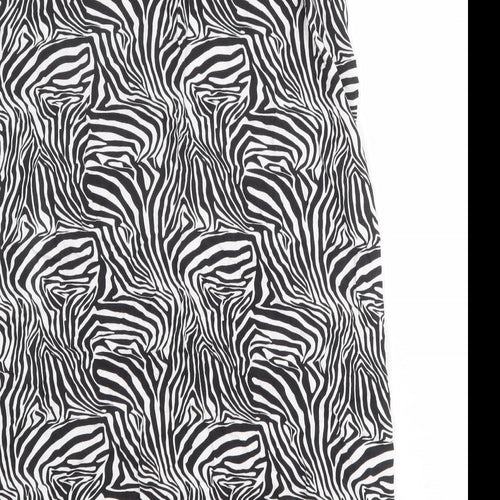 ASOS Womens Black Animal Print Viscose A-Line Skirt Size 16 Zip - Zebra pattern