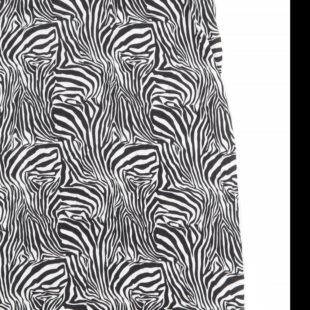 ASOS Womens Black Animal Print Viscose A-Line Skirt Size 16 Zip - Zebra pattern