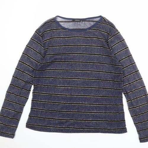 RESERVED Womens Blue Striped Polyester Basic T-Shirt Size XL Round Neck