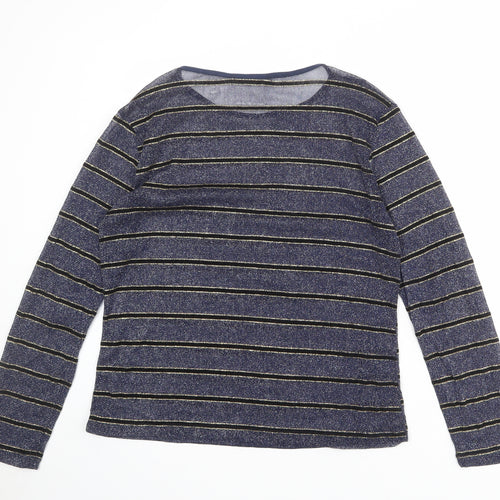RESERVED Womens Blue Striped Polyester Basic T-Shirt Size XL Round Neck