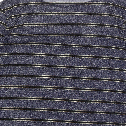 RESERVED Womens Blue Striped Polyester Basic T-Shirt Size XL Round Neck