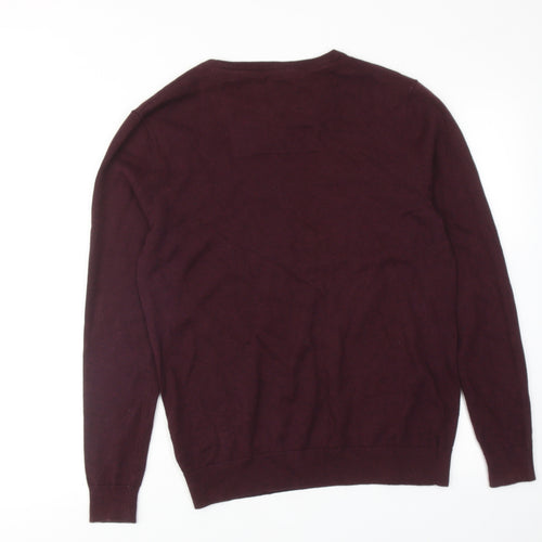 Charles Wilson Mens Red V-Neck Cotton Pullover Jumper Size M Long Sleeve