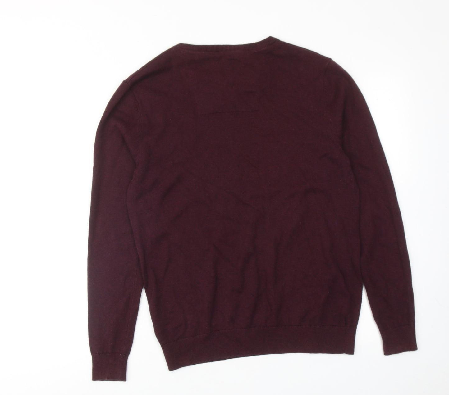 Charles Wilson Mens Red V-Neck Cotton Pullover Jumper Size M Long Sleeve