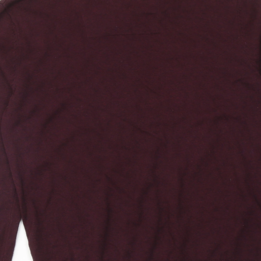 Charles Wilson Mens Red V-Neck Cotton Pullover Jumper Size M Long Sleeve