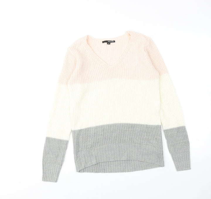 TALLY WEiJL Womens Multicoloured V-Neck Striped Acrylic Pullover Jumper Size XS