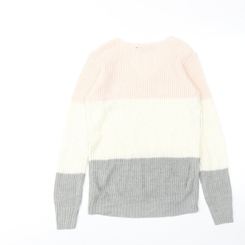 TALLY WEiJL Womens Multicoloured V-Neck Striped Acrylic Pullover Jumper Size XS