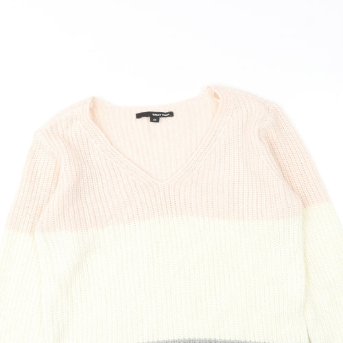 TALLY WEiJL Womens Multicoloured V-Neck Striped Acrylic Pullover Jumper Size XS