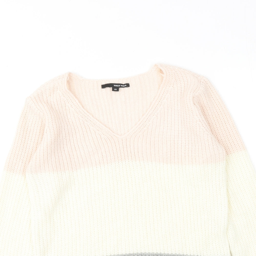 TALLY WEiJL Womens Multicoloured V-Neck Striped Acrylic Pullover Jumper Size XS