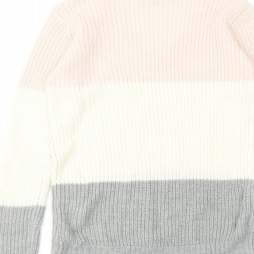 TALLY WEiJL Womens Multicoloured V-Neck Striped Acrylic Pullover Jumper Size XS