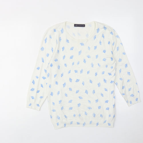 Marks and Spencer Womens White Round Neck Geometric Viscose Pullover Jumper Size 12 - Spanish Fan Print