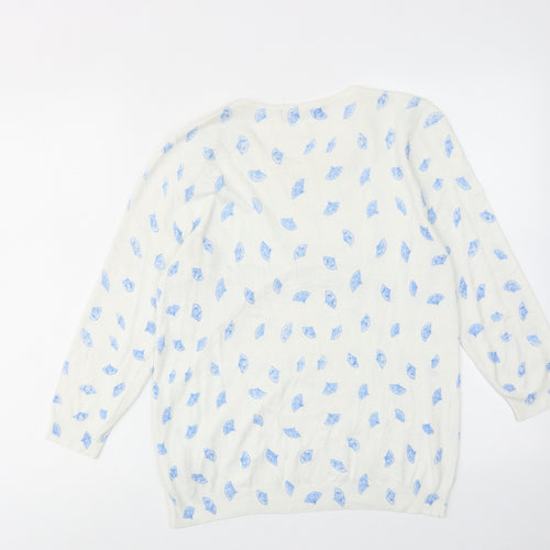 Marks and Spencer Womens White Round Neck Geometric Viscose Pullover Jumper Size 12 - Spanish Fan Print