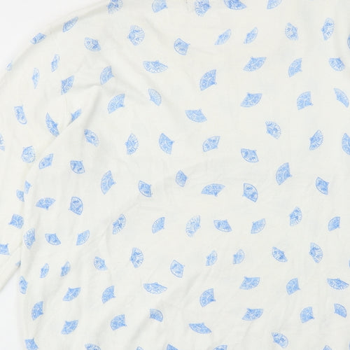 Marks and Spencer Womens White Round Neck Geometric Viscose Pullover Jumper Size 12 - Spanish Fan Print