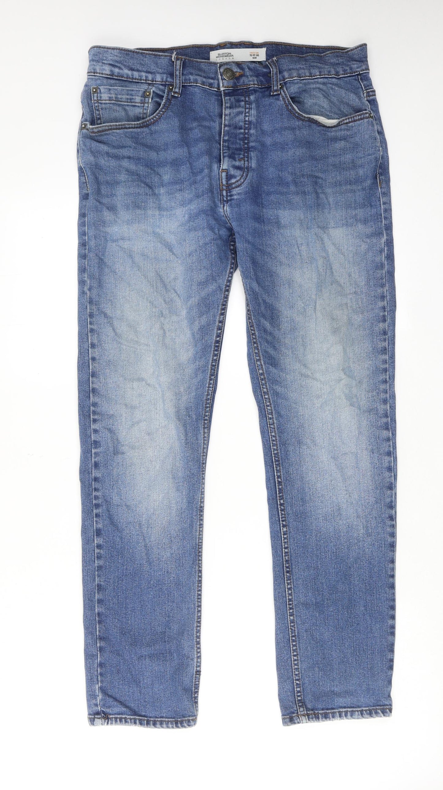 Burton Mens Blue Cotton Skinny Jeans Size 34 in Regular Button