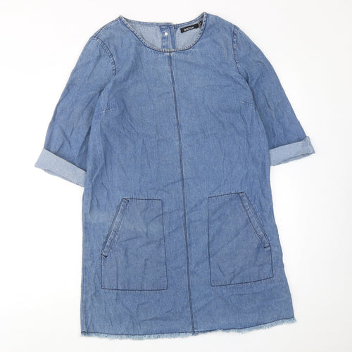 Boohoo Womens Blue Cotton Shift Size 8 Boat Neck Button