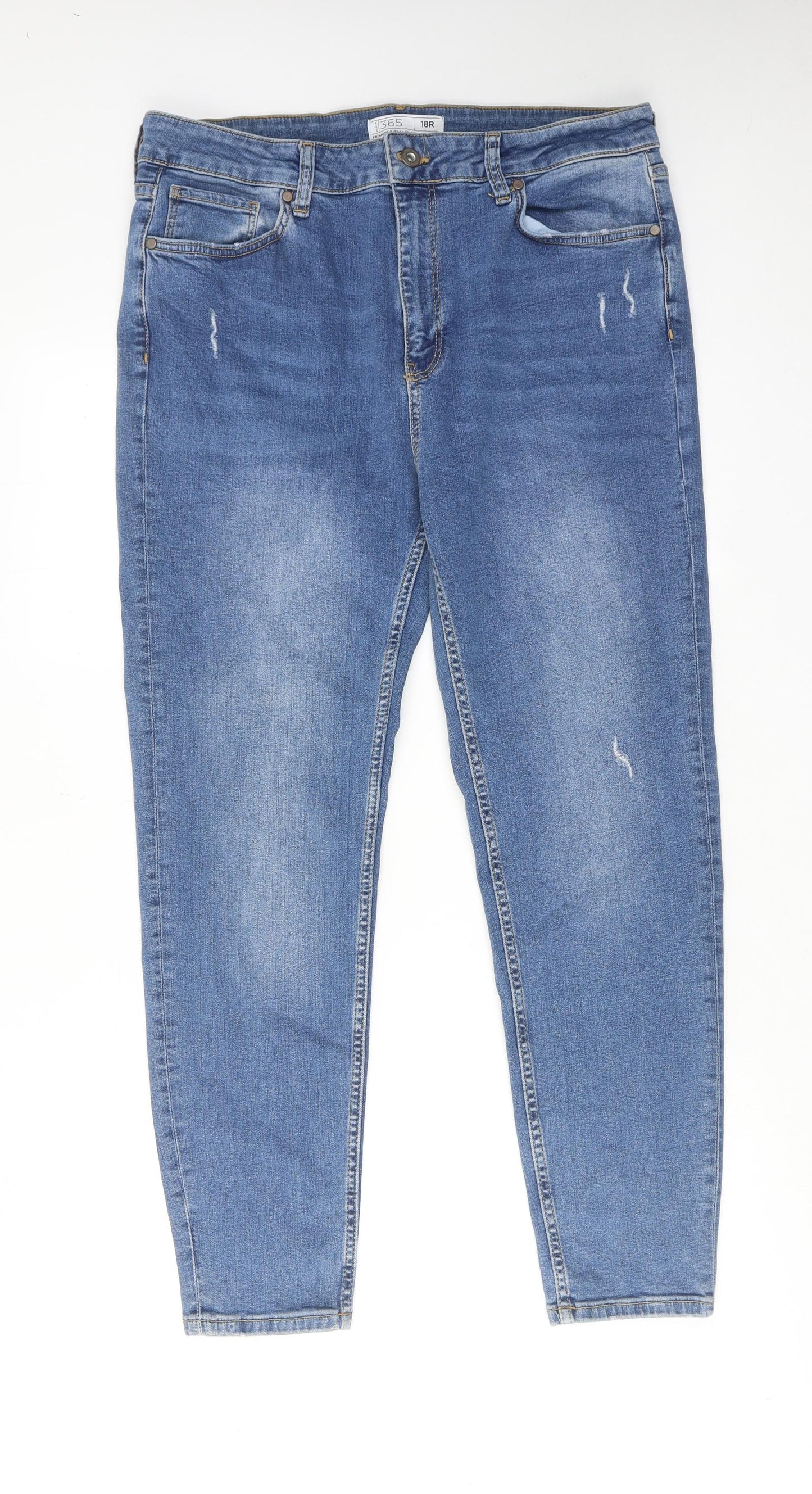 Marks and Spencer Womens Blue Cotton Skinny Jeans Size 18 Regular Zip