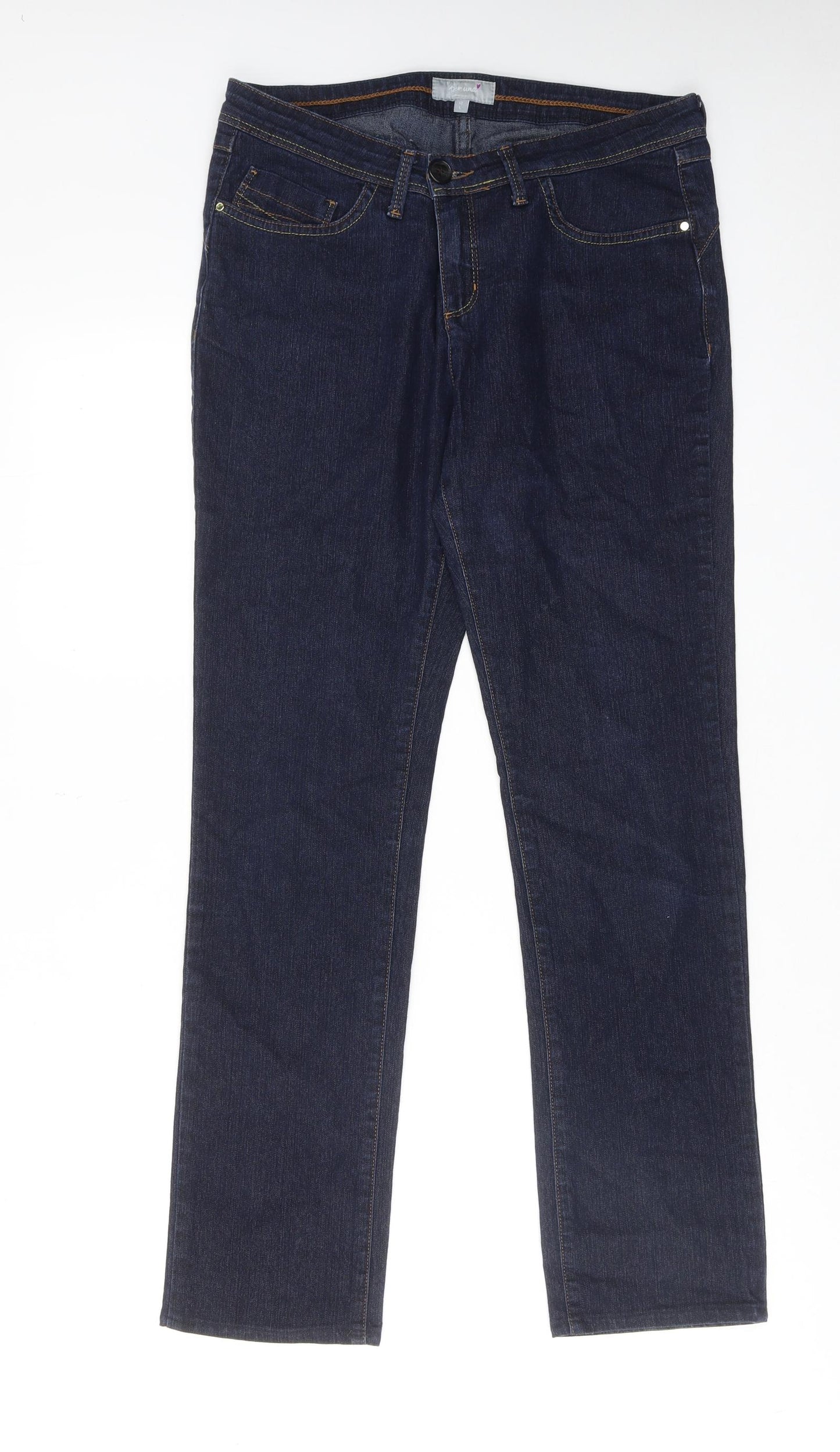 Per Una Womens Blue Cotton Straight Jeans Size 12 Regular Zip