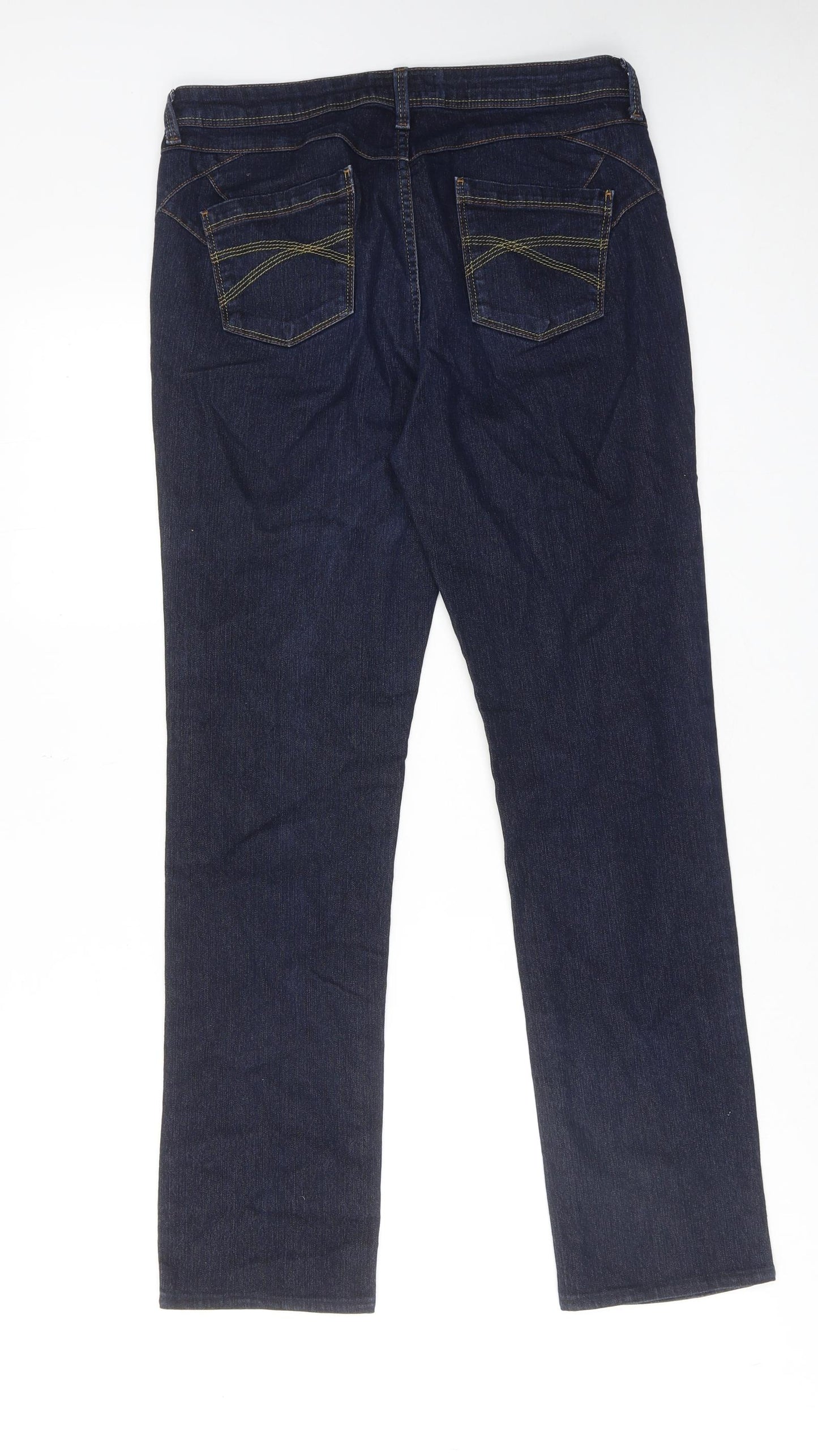 Per Una Womens Blue Cotton Straight Jeans Size 12 Regular Zip