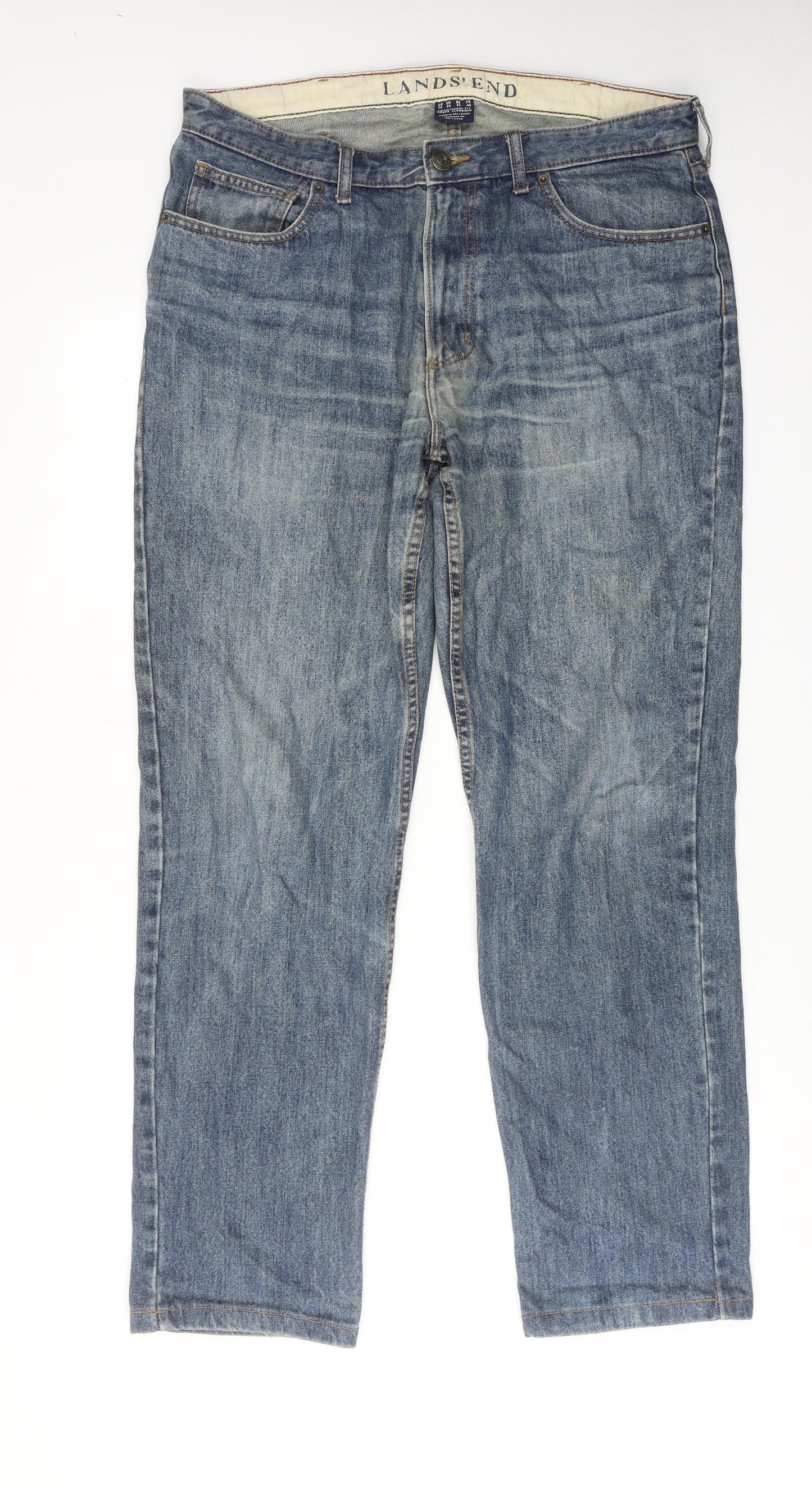 Lands' End Mens Blue Cotton Straight Jeans Size 36 in Regular Zip