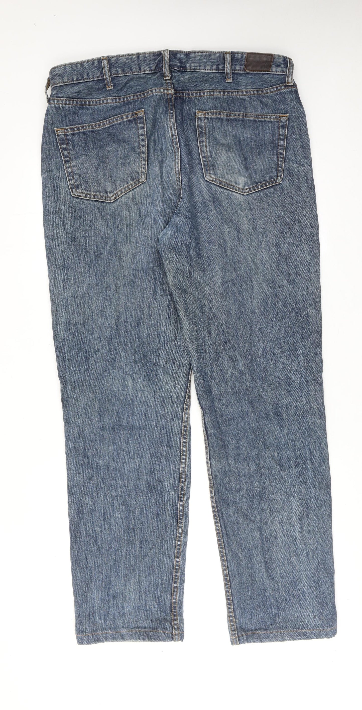 Lands' End Mens Blue Cotton Straight Jeans Size 36 in Regular Zip