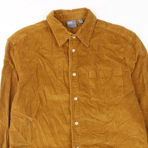 ASOS Mens Yellow Cotton Button-Up Size L Collared Button