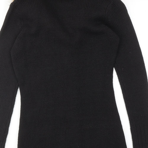 TG Womens Black V-Neck Acrylic Cardigan Jumper Size 12