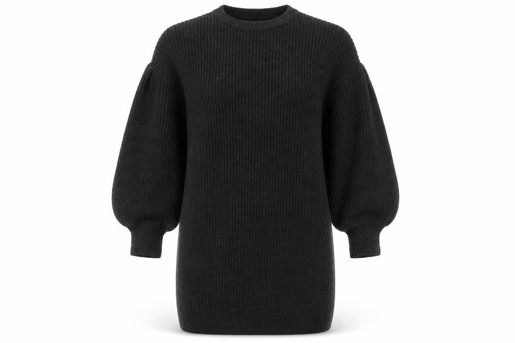 Front view of Micha Lounge women’s grey acrylic jumper dress, size M, round neck pullover