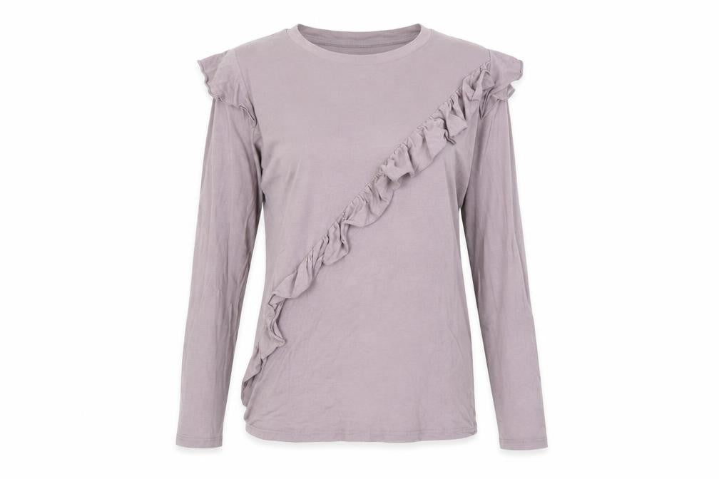 Front view of Topshop women’s purple viscose basic t-shirt, size UK 6, round neck