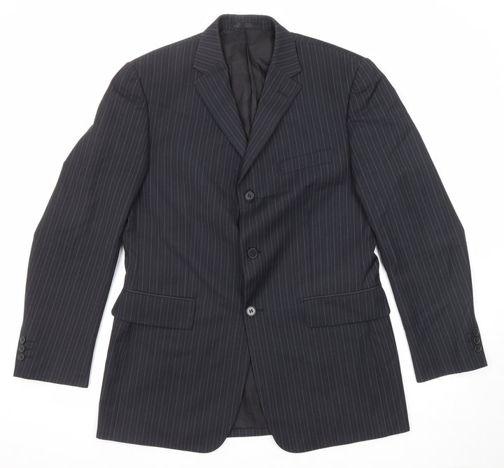 Burton Mens Black Striped Polyester Jacket Suit Jacket Size 40 Regular