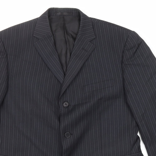 Burton Mens Black Striped Polyester Jacket Suit Jacket Size 40 Regular