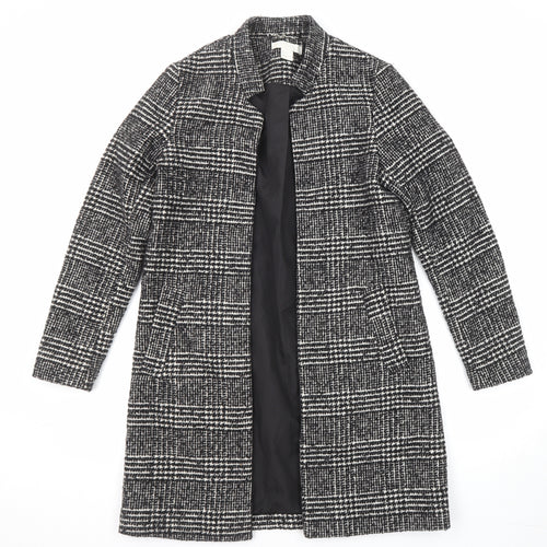 H&M Womens Black Plaid Overcoat Coat Size 8