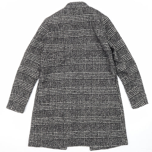 H&M Womens Black Plaid Overcoat Coat Size 8
