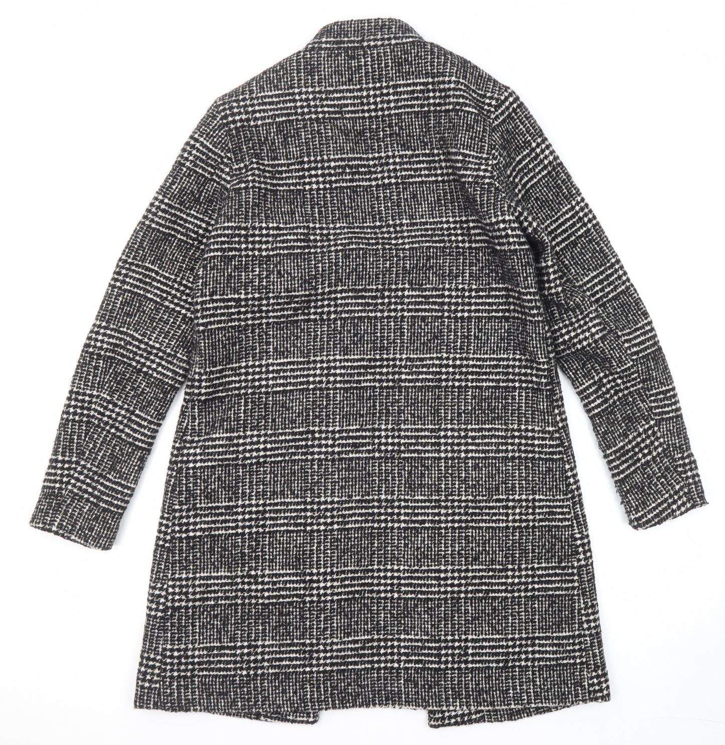 H&M Womens Black Plaid Overcoat Coat Size 8