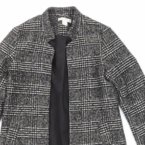 H&M Womens Black Plaid Overcoat Coat Size 8