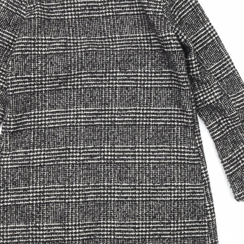 H&M Womens Black Plaid Overcoat Coat Size 8