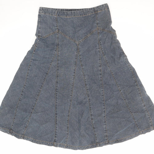 Bonmarché Womens Blue Cotton Swing Skirt Size 12 Zip