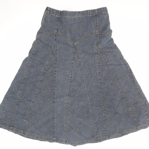 Bonmarché Womens Blue Cotton Swing Skirt Size 12 Zip