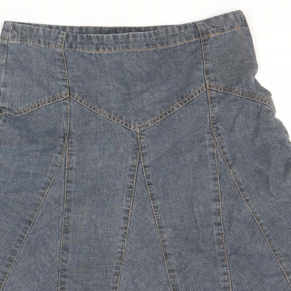 Bonmarché Womens Blue Cotton Swing Skirt Size 12 Zip