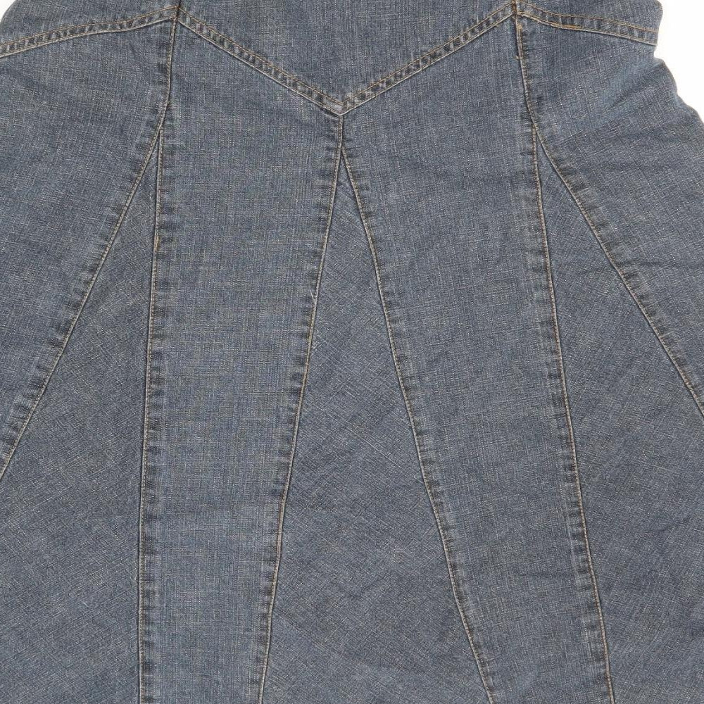 Bonmarché Womens Blue Cotton Swing Skirt Size 12 Zip